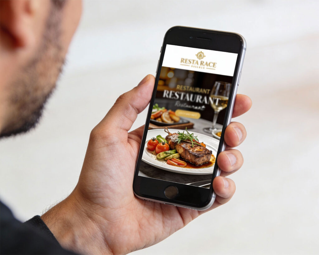 Smartphone screen showing the restaurant’s official website with a clean layout, highlighting menu details and essential information for customers